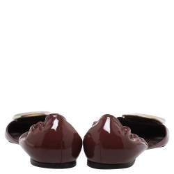 Pre Owned Roger Vivier Burgundy Patent Chips Ballerina D'orsay Flats Size 37