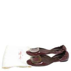 Pre Owned Roger Vivier Burgundy Patent Chips Ballerina D'orsay Flats Size 37