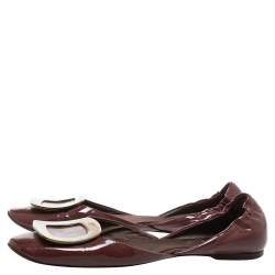 Pre Owned Roger Vivier Burgundy Patent Chips Ballerina D'orsay Flats Size 37