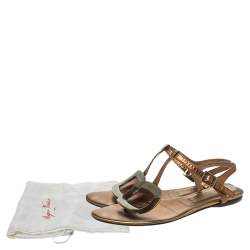 Pre Owned Roger Vivier Metallic Bronze Leather Chips Embellished Flat Sandals Size 36