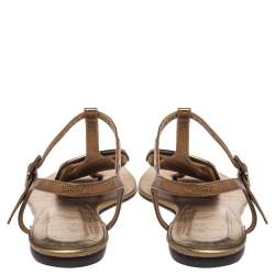 Pre Owned Roger Vivier Metallic Bronze Leather Chips Embellished Flat Sandals Size 36