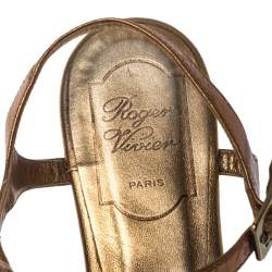 Pre Owned Roger Vivier Metallic Bronze Leather Chips Embellished Flat Sandals Size 36