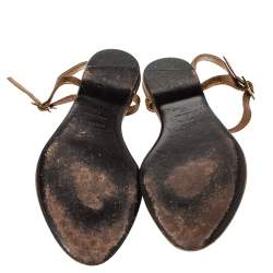 Pre Owned Roger Vivier Metallic Bronze Leather Chips Embellished Flat Sandals Size 36