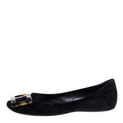 Roger Vivier Black Suede Tortoise Shell Buckle Ballet Flats Size 36.5