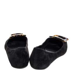 Roger Vivier Black Suede Tortoise Shell Buckle Ballet Flats Size 36.5