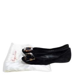 Roger Vivier Black Suede Tortoise Shell Buckle Ballet Flats Size 36.5