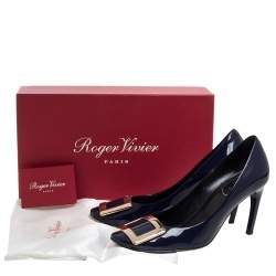 Pre Owned Roger Vivier Navy Blue Patent Leather Trompette Pumps Size 37