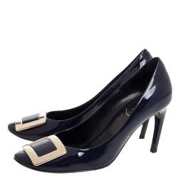Pre Owned Roger Vivier Navy Blue Patent Leather Trompette Pumps Size 37