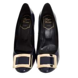 Pre Owned Roger Vivier Navy Blue Patent Leather Trompette Pumps Size 37