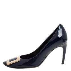 Pre Owned Roger Vivier Navy Blue Patent Leather Trompette Pumps Size 37