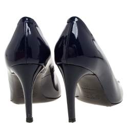 Pre Owned Roger Vivier Navy Blue Patent Leather Trompette Pumps Size 37