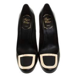 Pre Owned Roger Vivier Black Leather Pumps Size 37.5