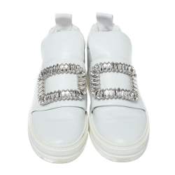 Pre Owned Roger Vivier White Leather Sneaky Viv Embellished Slip On Sneakers Size 35
