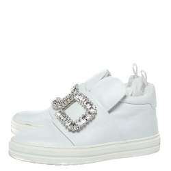 Pre Owned Roger Vivier White Leather Sneaky Viv Embellished Slip On Sneakers Size 35