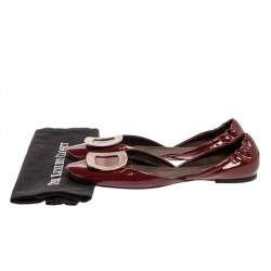 Pre Owned Roger Vivier Burgundy Patent Leather Chips D'Orsay Scrunch Flats Size 41