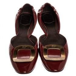 Pre Owned Roger Vivier Burgundy Patent Leather Chips D'Orsay Scrunch Flats Size 41