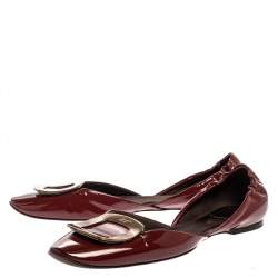 Pre Owned Roger Vivier Burgundy Patent Leather Chips D'Orsay Scrunch Flats Size 41