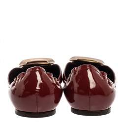 Pre Owned Roger Vivier Burgundy Patent Leather Chips D'Orsay Scrunch Flats Size 41