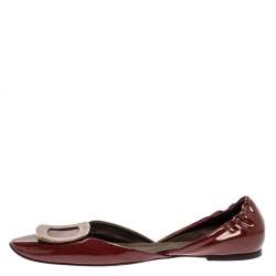 Pre Owned Roger Vivier Burgundy Patent Leather Chips D'Orsay Scrunch Flats Size 41