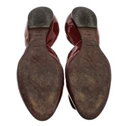 Pre Owned Roger Vivier Burgundy Patent Leather Chips D'Orsay Scrunch Flats Size 41