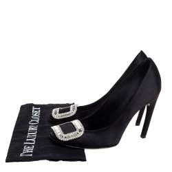 Pre Owned Roger Vivier Black Embellished Satin Limelight Buckle Pumps Size 37