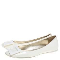 Pre Owned Roger Vivier White Patent Leather Gommette Ballet Flats Size 37