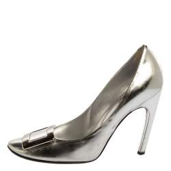 Pre Owned Roger Vivier Silver Foil Leather Pumps Size 39.5