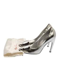 Pre Owned Roger Vivier Silver Foil Leather Pumps Size 39.5