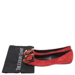Pre Owned Roger Vivier Red Suede Tortoiseshell Belle Ballet Flats Size 36.5