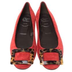 Pre Owned Roger Vivier Red Suede Tortoiseshell Belle Ballet Flats Size 36.5