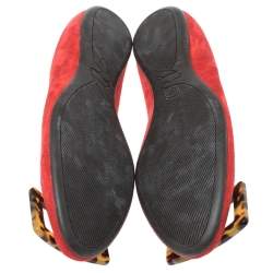 Pre Owned Roger Vivier Red Suede Tortoiseshell Belle Ballet Flats Size 36.5