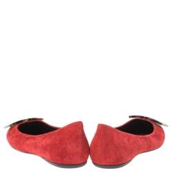 Pre Owned Roger Vivier Red Suede Tortoiseshell Belle Ballet Flats Size 36.5