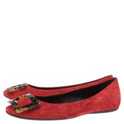 Pre Owned Roger Vivier Red Suede Tortoiseshell Belle Ballet Flats Size 36.5