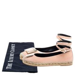 Pre Owned Roger Vivier Light Pink Patent Leather Buckle Ankle Wrap Espadrille Flats Size 39.5