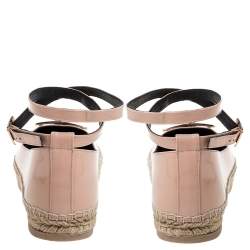 Pre Owned Roger Vivier Light Pink Patent Leather Buckle Ankle Wrap Espadrille Flats Size 39.5
