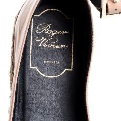 Pre Owned Roger Vivier Light Pink Patent Leather Buckle Ankle Wrap Espadrille Flats Size 39.5