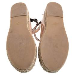 Pre Owned Roger Vivier Light Pink Patent Leather Buckle Ankle Wrap Espadrille Flats Size 39.5