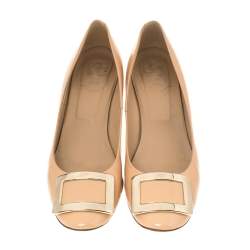 Pre Owned Roger Vivier Beige Leather Square Toe Pumps Size 39.5