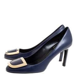 Pre Owned Roger Vivier Blue Leather Round Toe Pumps Size 38
