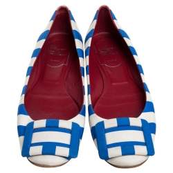 Roger Vivier Blue/White Satin Striped Ballet Flats Size 35.5