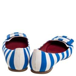 Roger Vivier Blue/White Satin Striped Ballet Flats Size 35.5