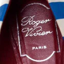 Roger Vivier Blue/White Satin Striped Ballet Flats Size 35.5