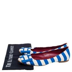 Roger Vivier Blue/White Satin Striped Ballet Flats Size 35.5