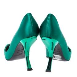 Pre Owned Roger Vivier Green Satin Curved Heel Pumps Size 39