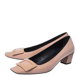 Pre Owned Roger Vivier Beige Patent Leather Belle Pumps Size 38.5