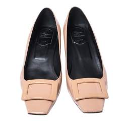 Pre Owned Roger Vivier Beige Patent Leather Belle Pumps Size 38.5