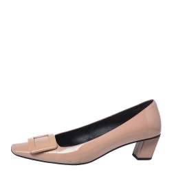 Pre Owned Roger Vivier Beige Patent Leather Belle Pumps Size 38.5
