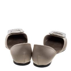 Pre Owned Roger Vivier Grey Satin D'orsay Ballet Flats Size 38.5