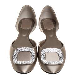Pre Owned Roger Vivier Grey Satin D'orsay Ballet Flats Size 38.5