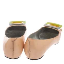 Roger Vivier Beige Patent Leather Buckle Detail Square Cap Toe Ballet Flats Size 37